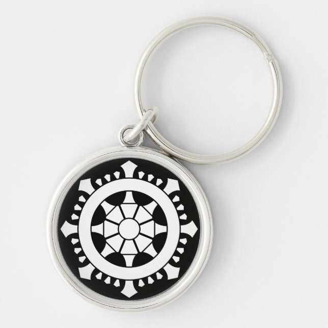 Dharma-chakra-nyckelring Rund Silverfärgad Nyckelring (Framsidan)