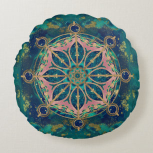 Dharma rullar - den Dharmachakra gemstonen & guld Rund Kudde