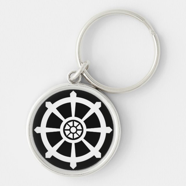 Dharma Wheel Insight Rund Silverfärgad Nyckelring (Framsidan)