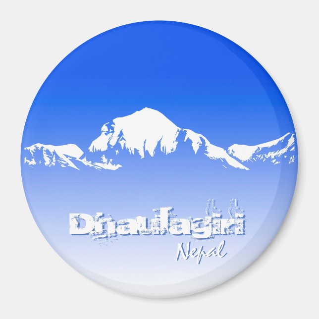Dhaulagiri Mountain Range Nepal Blue and White Magnet (Framsidan)