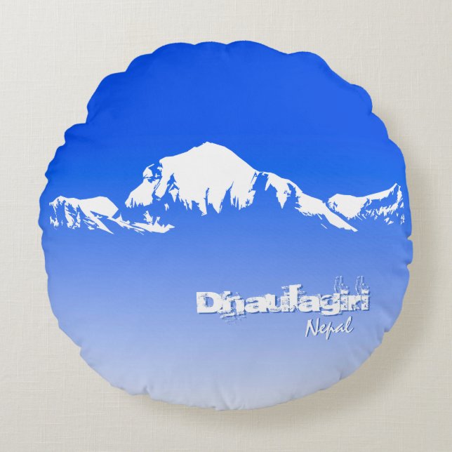 Dhaulagiri Nepal Blue Rund Kudde (Framsidan)