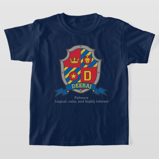 Dheeraj boys namn och denaturersköld T-Shirt (Laydown)