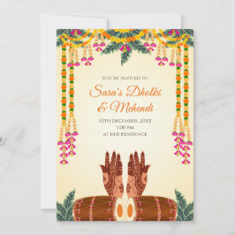 Dholki-inbjudan och Mehendi-inbjudningar Inbjudningar
