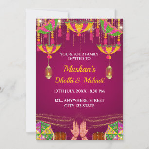 Dholki & Mehndi Kväll Inbjudan Kort