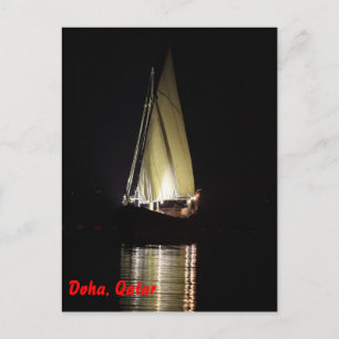 Dhow i Doha, på natten Vykort
