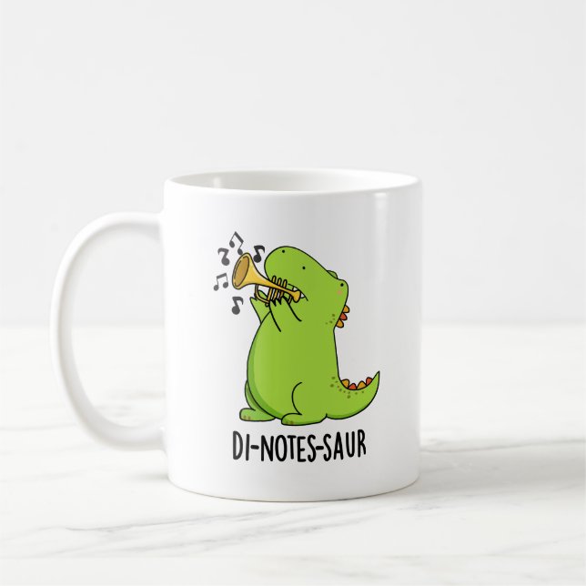 Di-notes-saur Funny Dinosaur Pun Kaffemugg (Vänster)