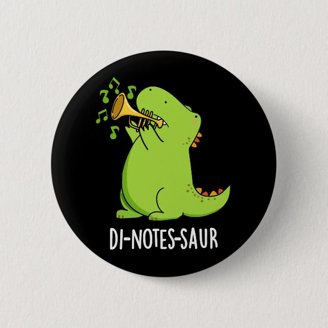Di-notes-saur Funny Dinosaur Pun Mörk BG Knapp (Framsida)