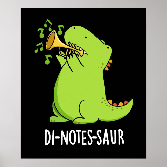 Di-notes-saur Funny Dinosaur Pun Mörk BG Poster (Framsidan)