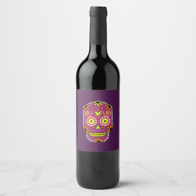 Dia de la Muerte Lila Vin Label Vinflaska Etikett (Framsida)
