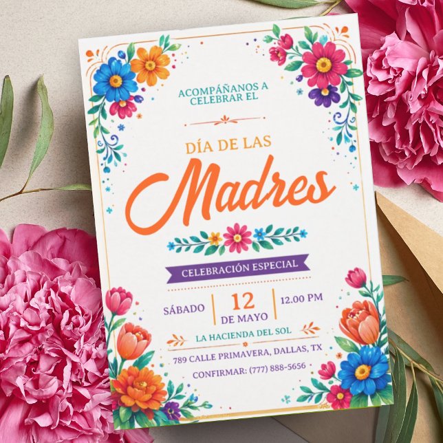 Día de las Madres | Latin Floral Fiesta Inbjudningar (Día de las Madres | Fiesta Latina Floral Invitation)