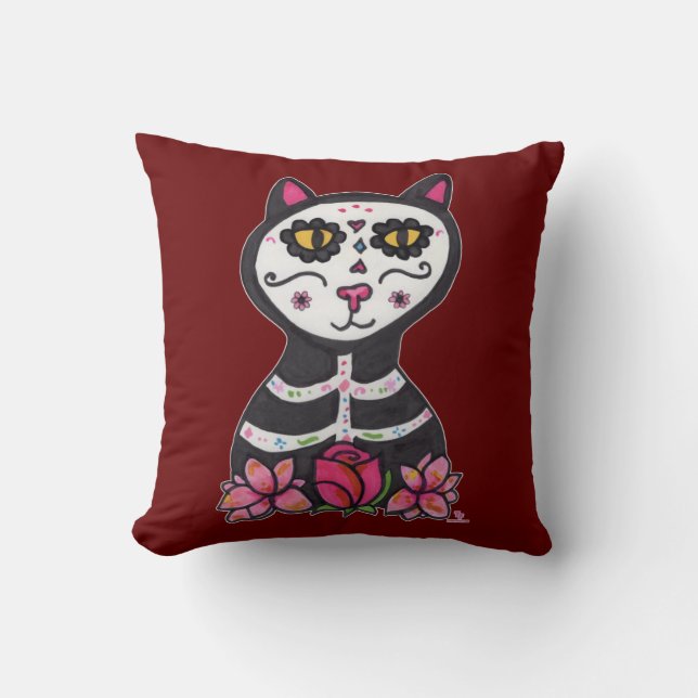 Dia de Las Muertos Cat Halloween Coola Art Kudde (Framsida)