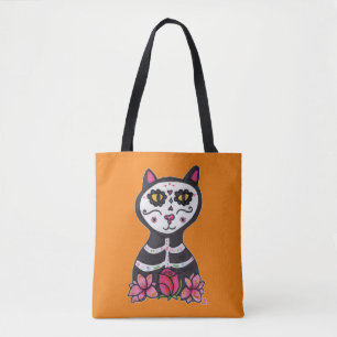 Dia de Las Muertos Cat Halloween Design Large Tote Tygkasse
