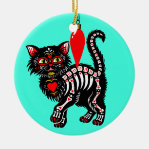 Dia de Los Jul Kattunge Cute Julgransprydnad Keramik