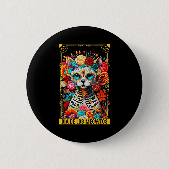 Dia De Los Meowtos Sugar Skull Cat Gift  Knapp (Framsida)