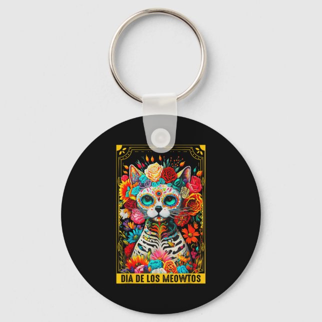 Dia De Los Meowtos Sugar Skull Cat Gift  Nyckelring (Framsida)