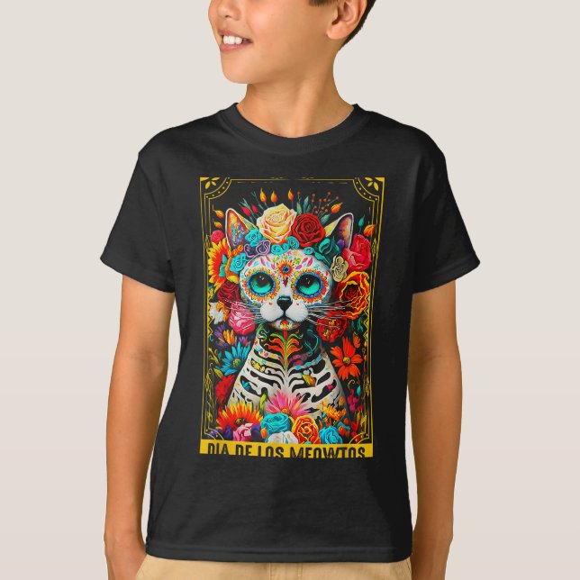 Dia De Los Meowtos Sugar Skull Cat Gift  T Shirt (Framsida)