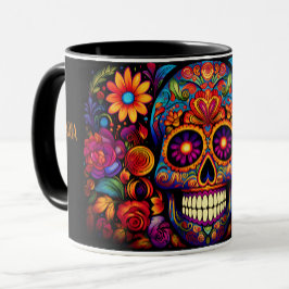 Dia de los Muertos Add Namn Skull Himlar Black Ins Mugg