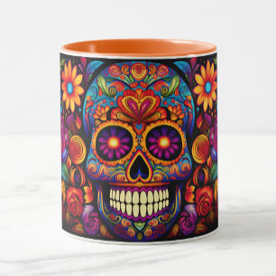 Dia de los Muertos Add Namn Skull Orange Inside Mugg