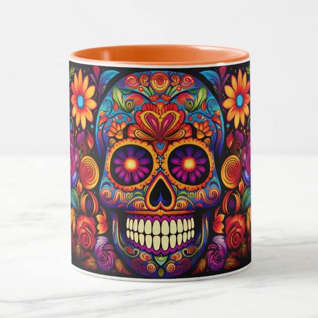 Dia de los Muertos Add Namn Skull Orange Inside Mugg (Skapare uppladdad)