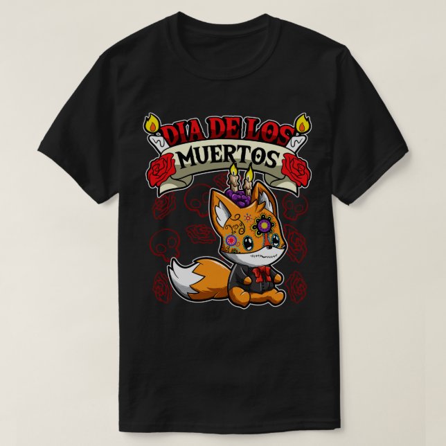 Dia De Los Muertos Animals Fox T Shirt (Design framsida)