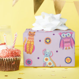 Dia de los Muertos Animals Lila Wrapping Papper Presentpapper