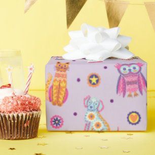 Dia de los Muertos Animals Lila Wrapping Papper Presentpapper