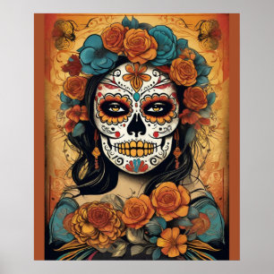 Dia de los Muertos Art: Blommigt Sugar Skull Makeu Poster