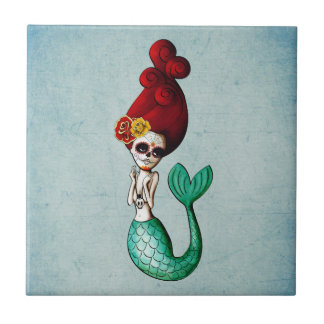 Dia de Los Muertos Bevalt Sjöjungfru Kakelplatta