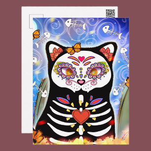 Dia De Los Muertos Black Cat Vykort