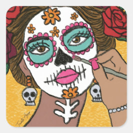 Dia de los Muertos Blommig Smink Fyrkantigt Klistermärke