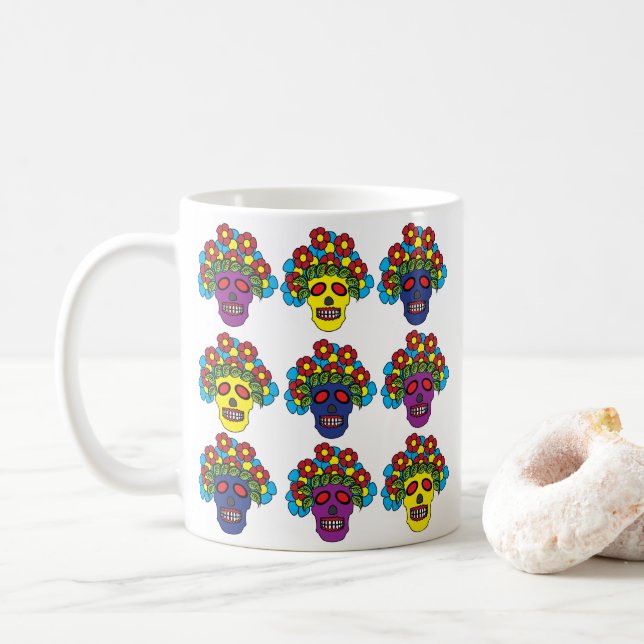 Dia De Los Muertos Blommigt Skull Dia De Los Muert Kaffemugg (Med munk)