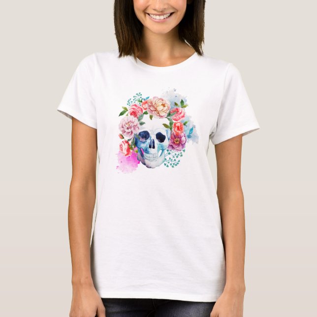 Dia de los Muertos Blommigt Skull Moderskapshandel Tee Shirt (Framsida)