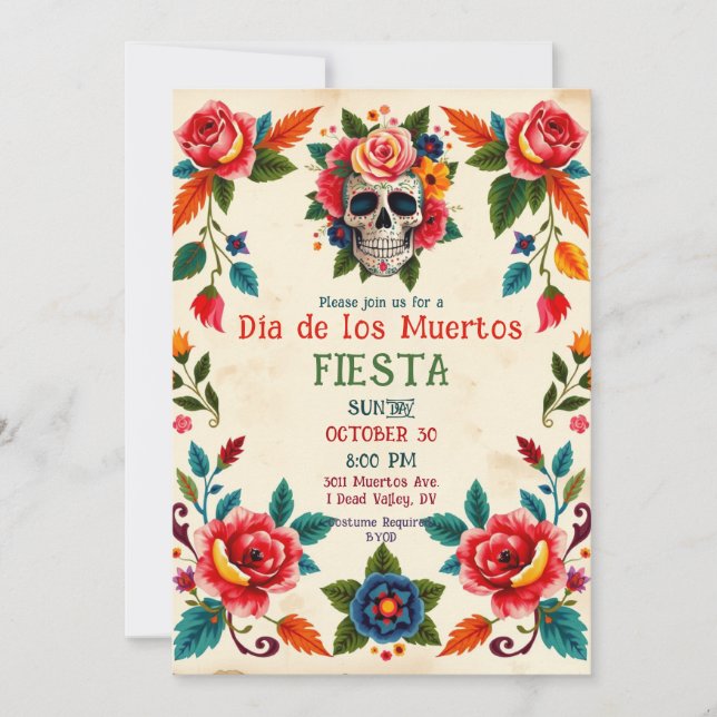 💀🎉Dia de los Muertos Bone to Bloom Inbjudningar (Framsida)