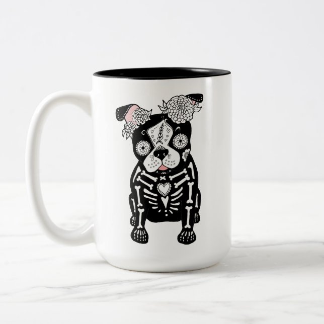 Dia de los Muertos Boston Terrier Frenchie Mugg (Vänster)