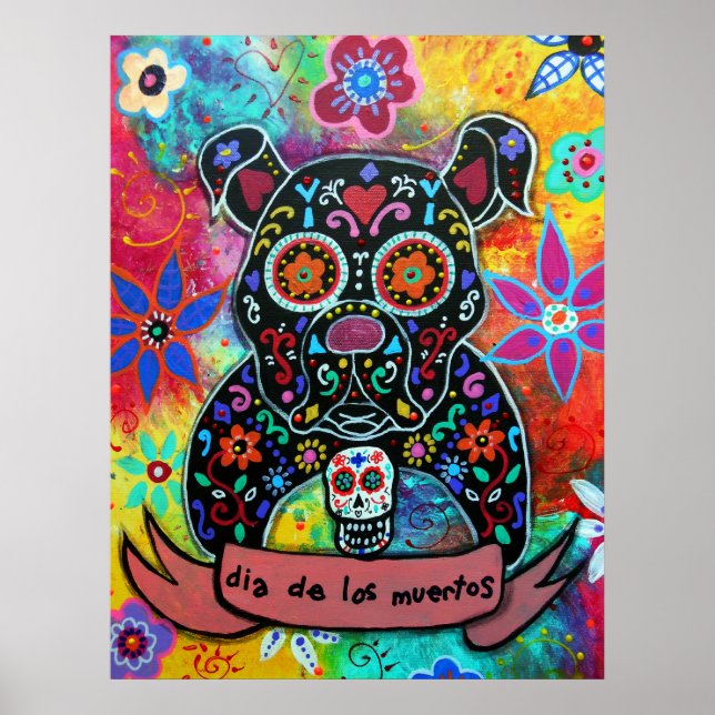 Dia de los Muertos Bulldog Hund Poster (Framsidan)