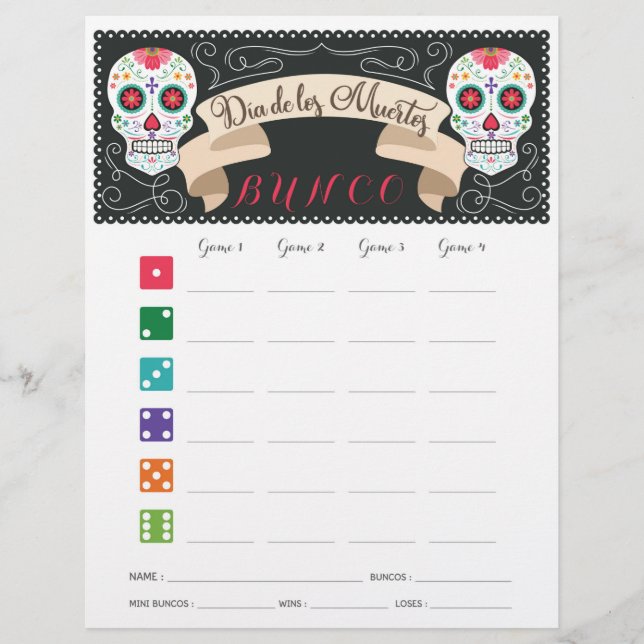 Dia de Los Muertos Bunco-spelkort (Framsida)