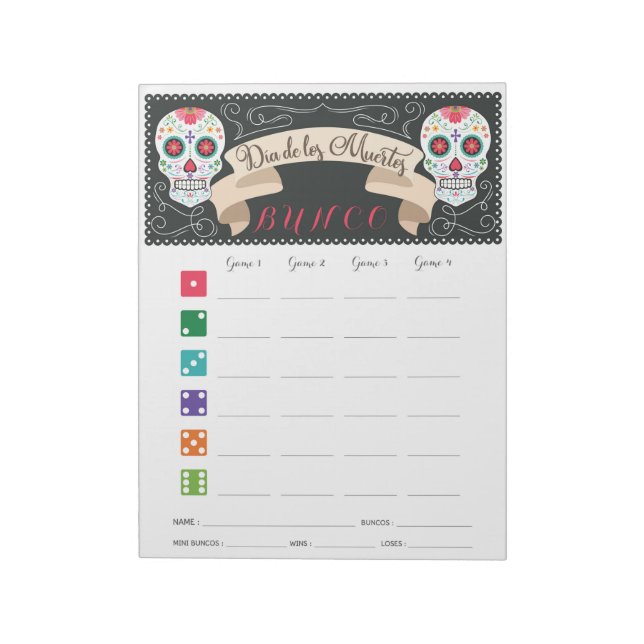Dia de Los Muertos Bunco-spelskort Anteckningsblock (Roterad)