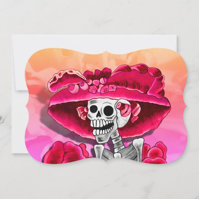 Dia de los Muertos Calavera i röd hatt Inbjudningar (Framsida)