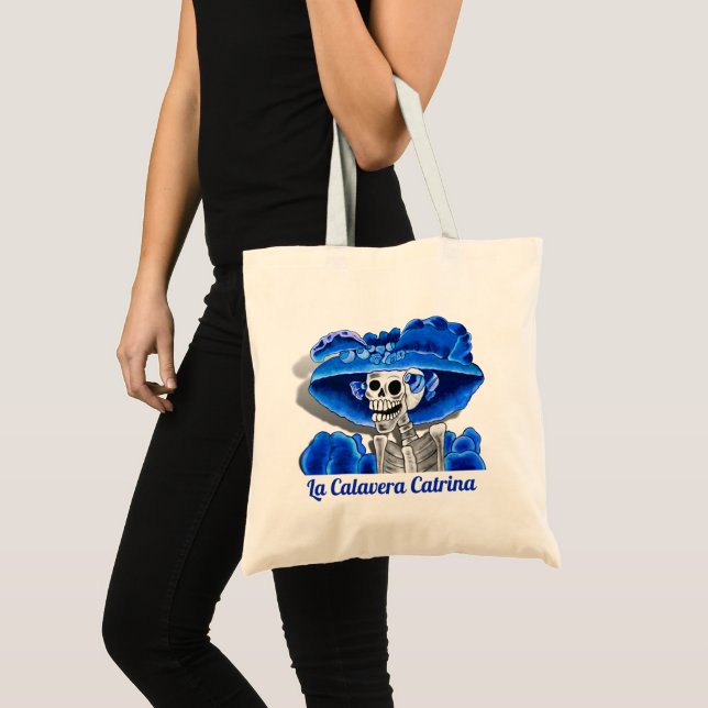 Dia De Los Muertos Calavera Sugar Skull i Blue Tygkasse (Framsida (produkt))