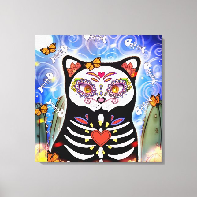 Dia De Los Muertos Cat Canvastryck (Framsida)