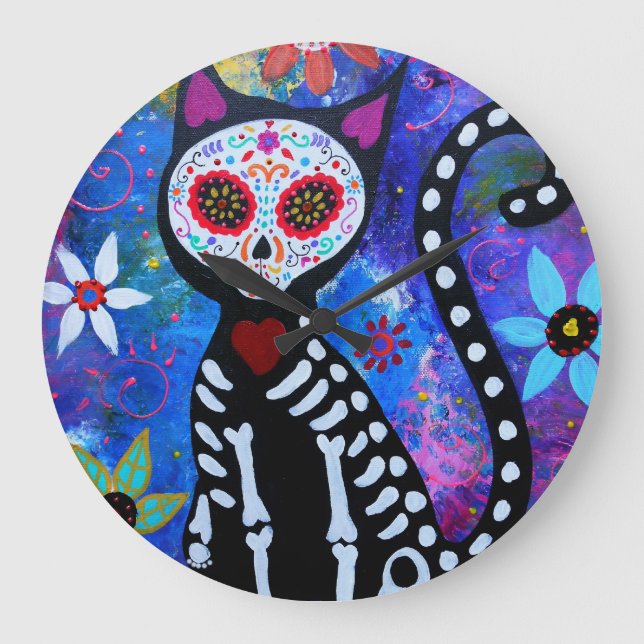 Dia de los Muertos Cat El Gato Älskare Stor Klocka (Framsida)