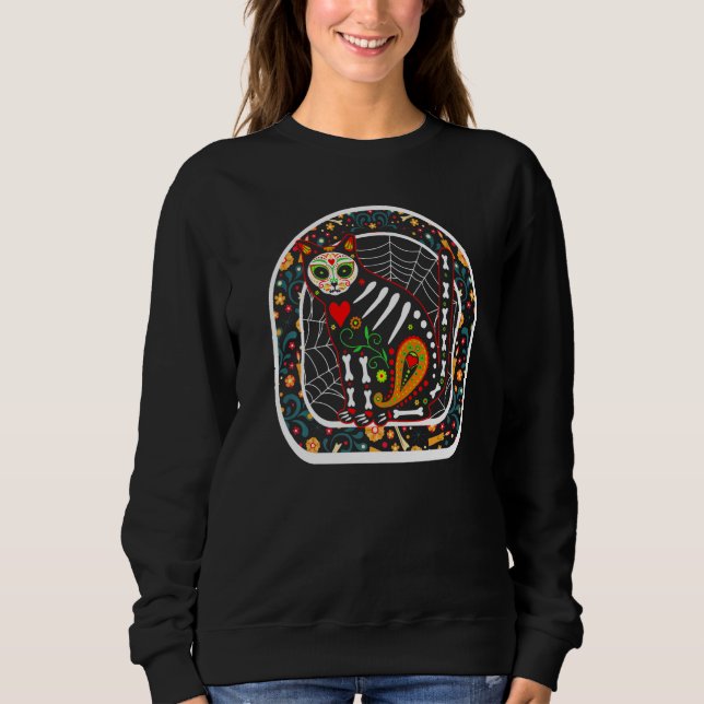 Dia De Los Muertos Cat Sugar Skull Kitten Skeleton T Shirt (Framsida)