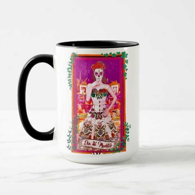 Dia de los Muertos Catrina med Lila och Grönt Mugg (Vänster)