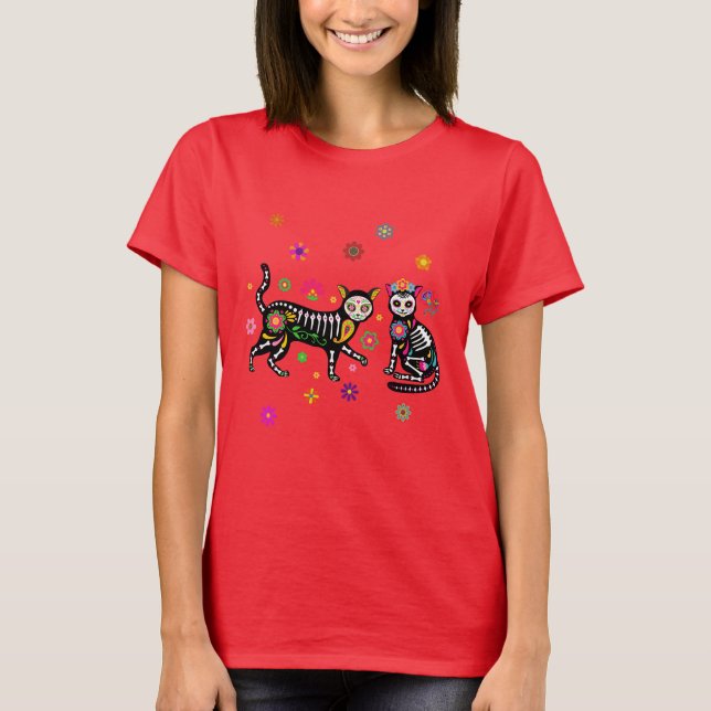 Dia De Los Muertos Cats T Shirt (Framsida)