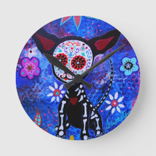 Dia de los Muertos Chihuahua Hund älskare Rund Klocka