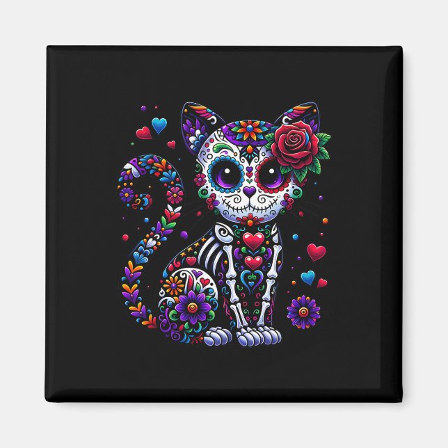 Dia De Los Muertos Cinco De Mayo Cat Sugar Skull M Magnet (Framsidan)