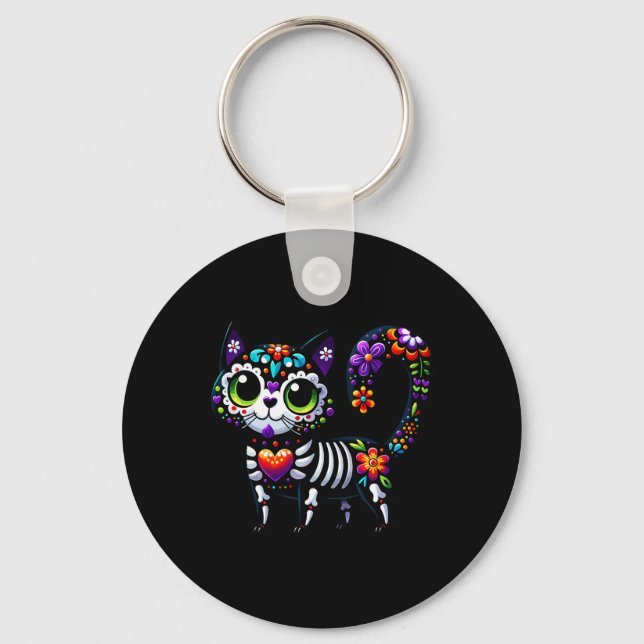Dia De Los Muertos Cinco De Mayo Cat Sugar Skull M Nyckelring (Framsida)
