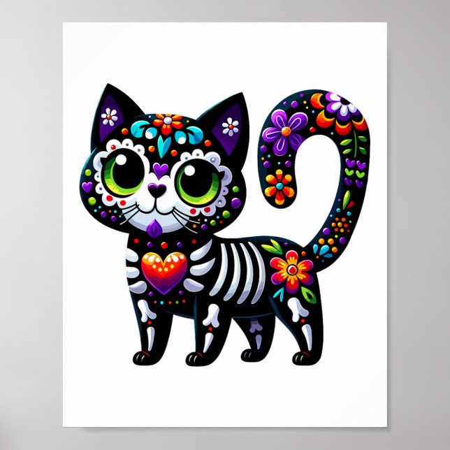 Dia De Los Muertos Cinco De Mayo Cat Sugar Skull M Poster (Framsidan)