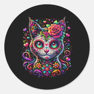 Dia De Los Muertos Cinco De Mayo Cat Sugar Skull Runt Klistermärke