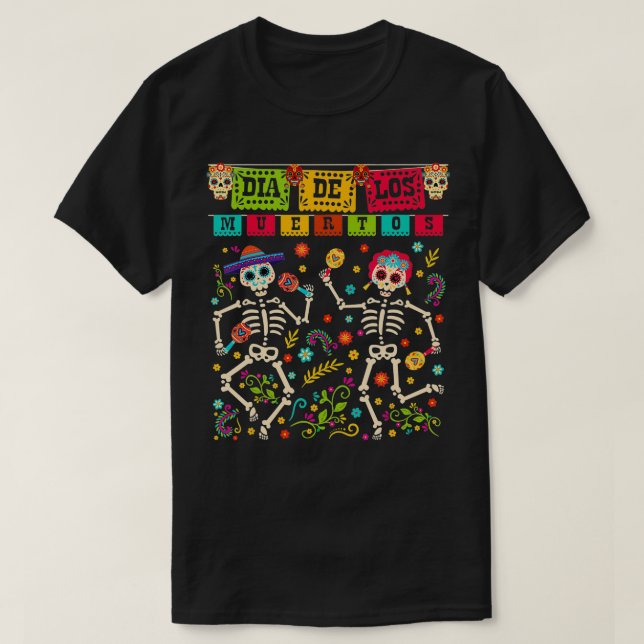 Dia De los Muertos Costume Day of the dead Skeleto T Shirt (Design framsida)